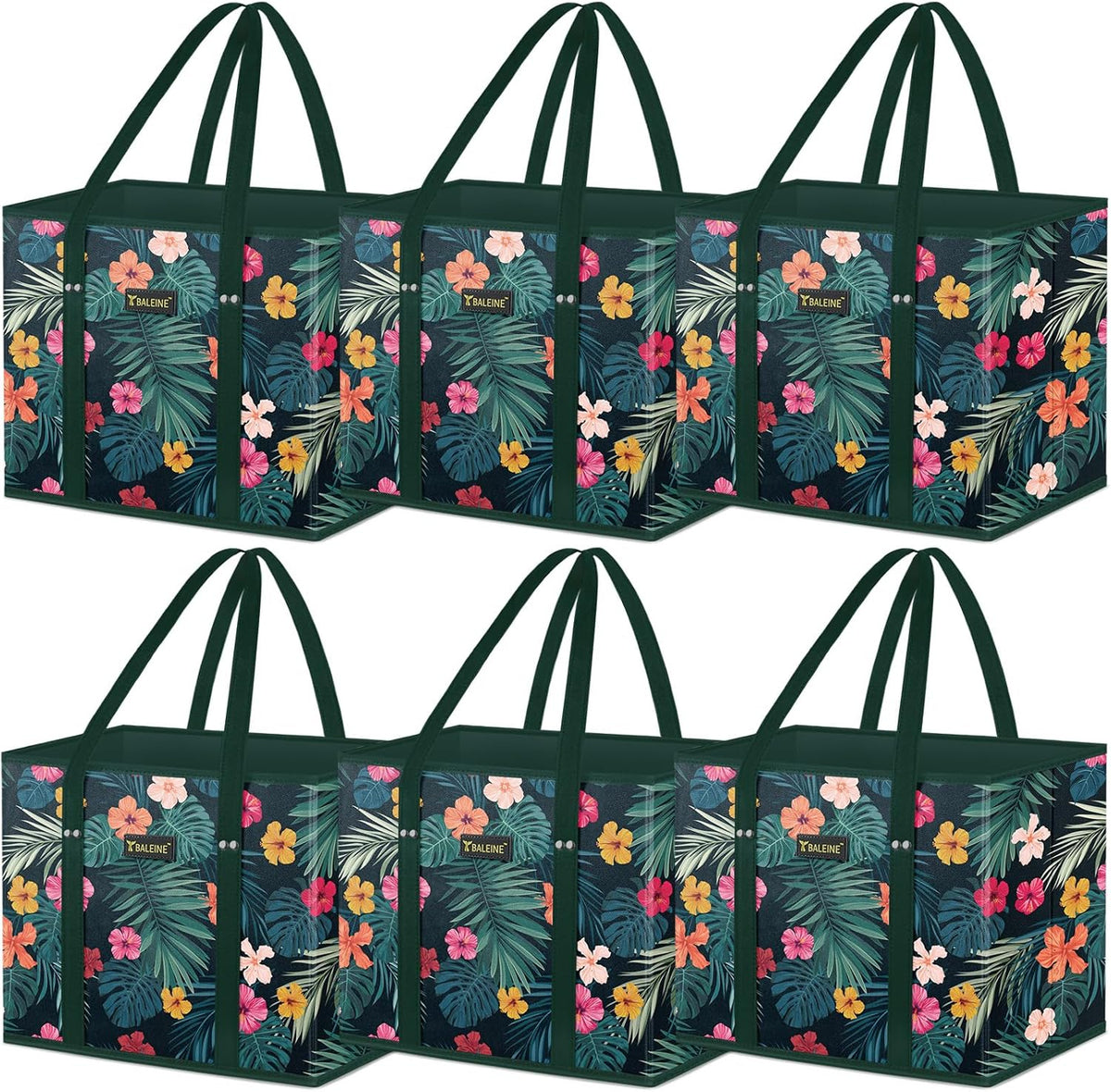 🛍️ Extra Large Reusable Shopping Bags 4-Pack | Foldable Box Tote with Reinforced Bottom