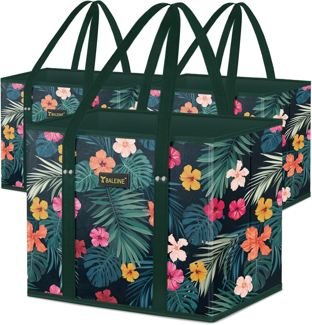 🛍️ Extra Large Reusable Shopping Bags 4-Pack | Foldable Box Tote with Reinforced Bottom